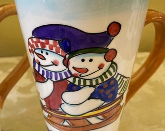 Coffee Mugs with painted Snowmen Tall Coffee Mug Snowmen Mugs