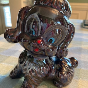 Red Clay Brown Shiny Glaze Poodle Dog Figurine