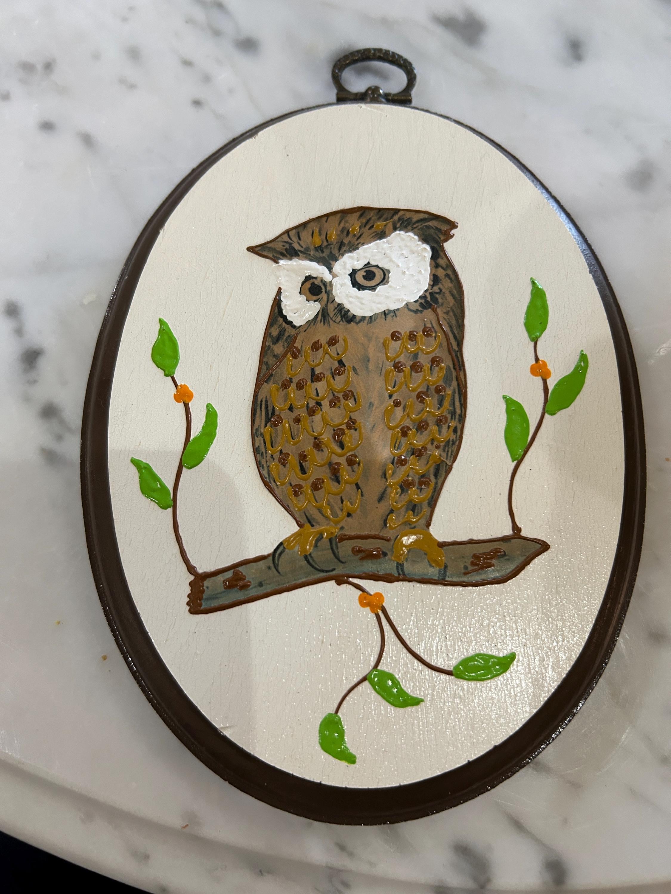 Vintage Painted Owl Plaque Owl Collector