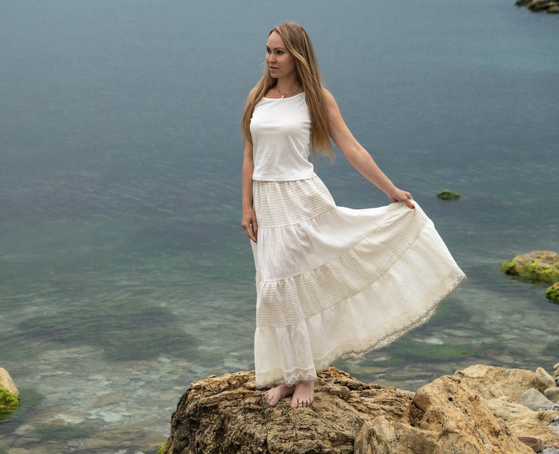 white linen skirts and dresses