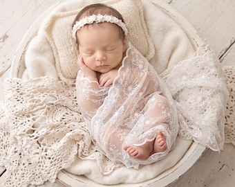 Newborn Lace Wrap, Baby Photography Wrap, Sheer Newborn Wrap, Photography Prop, Ivy Lace Wrap