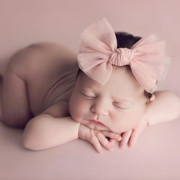 Bandeau pour bébé, Noeud pour cheveux, bandeau pour nouveau-né, cadeau de baby shower, accessoire de photographie pour petite fille, bandeau en nylon pour nouveau-né, bandeau avec noeud en organza