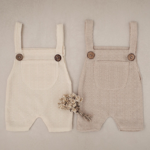 Newborn Photography Prop, Knitted Newborn Overalls, Newborn Button Overalls, Newborn Romper, Cute Baby Overalls, Arlo Knit Overalls