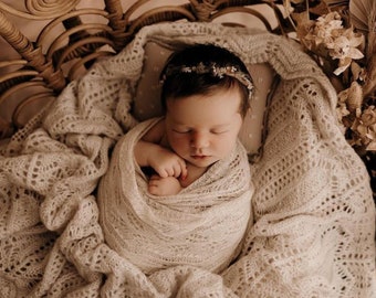 Newborn Photography Prop, Knitted Baby Blanket, Vintage Blanket, Photography Prop, Boho Baby Prop, Basket Stuffer, Vintage Crochet Blanket