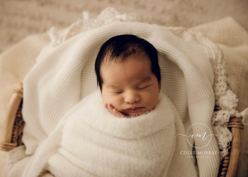 Newborn Photography Prop, Newborn Wrap, Newborn Photography, Soft Stretchy Baby Wrap, Newborn Photo Wrap, Ultimate Cashmere Wraps Ivory image 5