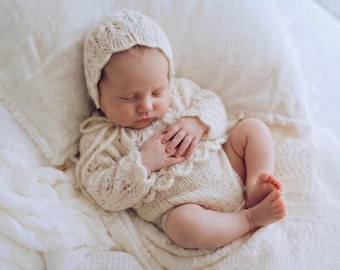 Newborn Outfit, Knit Romper Set, Baby Girl Outfit, Newborn Photography Prop, Faux Cashmere Outfit, Primrose Knit Romper Set
