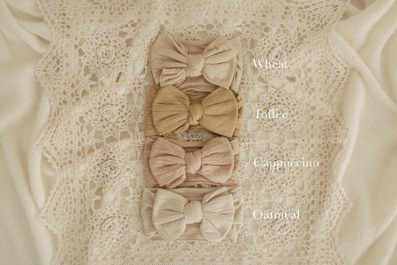 Baby Bow Headband, Boho Baby Headband, Newborn Bow Headband, Newborn Photography Prop, Stretch Baby Headband, Boho Fabric Bow image 6