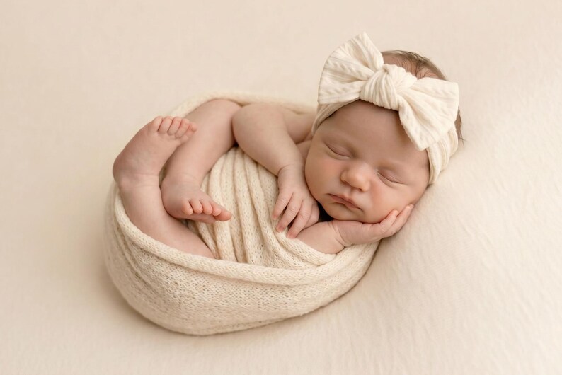 Baby Bow Headband, Boho Baby Headband, Newborn Bow Headband, Newborn Photography Prop, Stretch Baby Headband, Boho Fabric Bow image 8