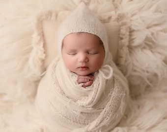 Nyföddfotograferingsrekvisita, nyföddsjal, mjuk nyföddsjal, babyshowerpresent, nyföddfotorekvisita, nyföddinslina, elfenbensfärgade fransiga vävda sjalar