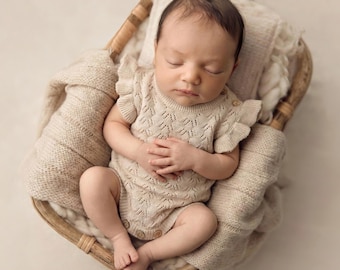 Conjunto para recién nacido, conjunto para niña, conjunto de punto para recién nacido, regalo para baby shower, conjunto para volver a casa, accesorio de fotografía, mono de punto Fawn Fleur