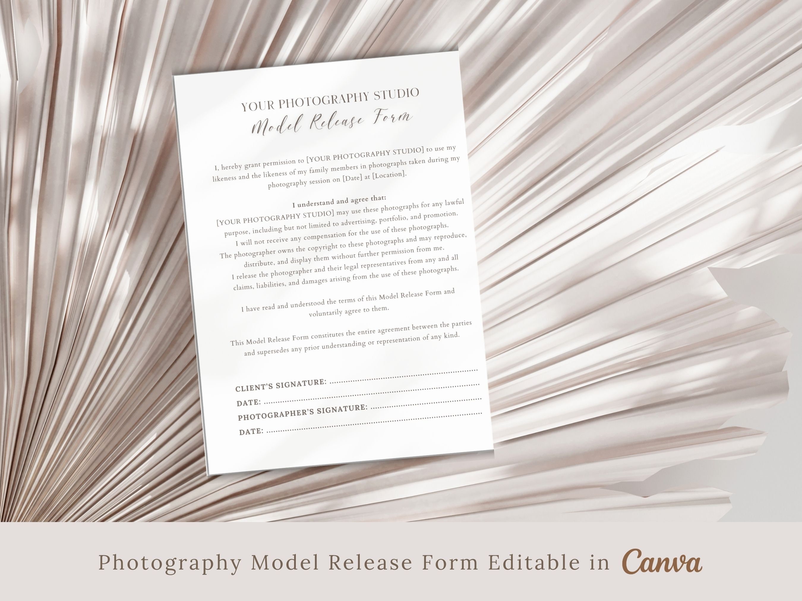 Model Release Form for Canva, Editable Photography Canva Template ...