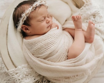 Nyföddfotograferingsrekvisita, nyföddsjal, mjuk nyföddsjal, babyshowerpresent, nyföddfotorekvisita, nyföddinslina, krämfärgade fransiga vävda sjalar