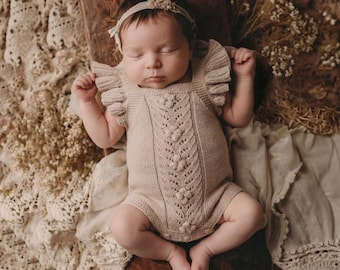 Conjunto para recién nacido, conjunto para niña, conjunto de punto para recién nacido, regalo para baby shower, conjunto para volver a casa, accesorio de fotografía, mono de punto Fawn Flora