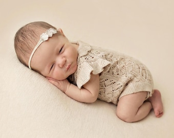 Conjunto para recién nacido, Conjunto para niña, Conjunto de punto para recién nacido, Regalo para baby shower, Conjunto para volver a casa, Accesorio de fotografía, Mono de punto Fawn Charlotte