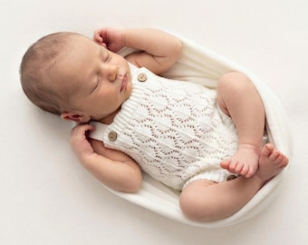 Conjunto para recién nacido, conjunto para niña, conjunto de punto para recién nacido, regalo para baby shower, conjunto para volver a casa, accesorio de fotografía, mono de punto blanco Olivia