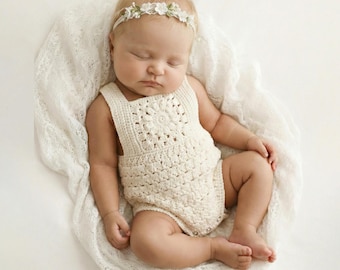 Newborn Outfit, Crochet Newborn Romper, Baby Girl Outfit, Newborn Photography Prop, Boho Baby Outfit, White Boho Dreams Romper