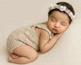 Conjunto para recién nacido, conjunto para niña, conjunto de punto para recién nacido, regalo para baby shower, conjunto para volver a casa, accesorio de fotografía, mono de punto Fawn Olivia