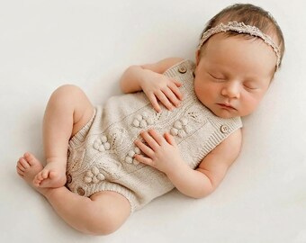 Conjunto para recién nacido, conjunto para niña, conjunto de punto para recién nacido, regalo para baby shower, conjunto para volver a casa, accesorio de fotografía, mameluco de hoja pequeña de cervatillo