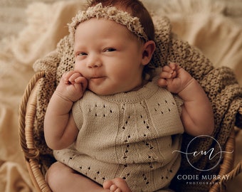 Newborn Photography Props, Knit Newborn Top Pants Set, Newborn Photo Props, Boho Knit Set, Baby Knit Romper, Birdie Knit Set Wheat