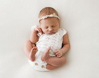 Newborn Photography Prop, Newborn Knit Romper, Heirloom Baby Knit Romper, Newborn Photo Props, Newborn Ruffle Romper, Fleur Knit Rompers