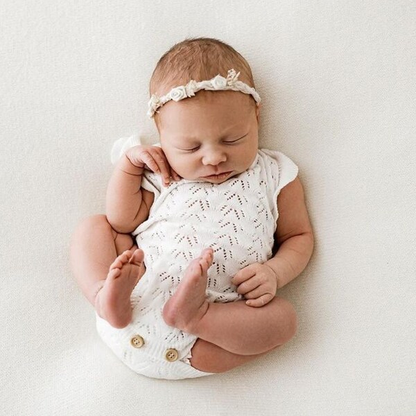 Newborn Photography Prop, Newborn Knit Romper, Heirloom Baby Knit Romper, Newborn Photo Props, Newborn Ruffle Romper, Fleur Knit Rompers