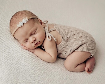 Conjunto para recién nacido, Conjunto para niña, Conjunto de punto para recién nacido, Regalo para baby shower, Conjunto para volver a casa, Accesorio de fotografía, Pelele tejido Evie Fawn