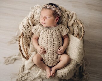 Conjunto para recién nacido, Conjunto para niña, Conjunto de crochet para recién nacido, Regalo para baby shower, Conjunto para volver a casa, Accesorio para fotos, Pelele de crochet Amelia Fawn