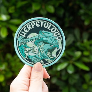 Herpetology Patch: Alligator Snapping Turtle, Gharial, Eyelash Viper Embroidery (3.5" Diameter)
