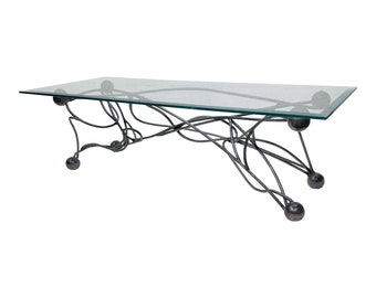 Custom contemporary organic modernism/ Brutalist style steel and glass coffee table