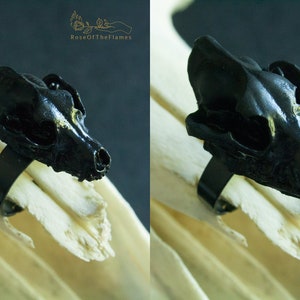 Wolf black skull ring - pagan witch wicca goth gothic jewelry