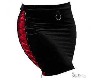 Velvet Gothic Skirt: Punk Rockabilly Corset Pencil Skirt