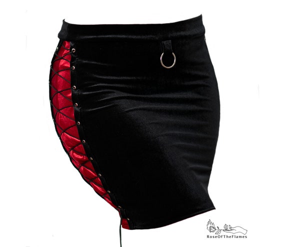 Velvet Gothic Skirt: Punk Rockabilly Corset Pencil Skirt