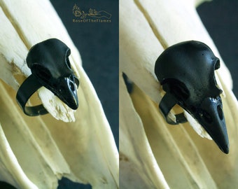 Crow black skull ring - pagan witch wicca goth gothic jewelry