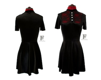 Black velvet lace skater dress - short sleeve - baby doll - gothic goth clothes
