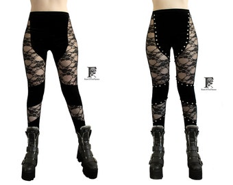 Black velvet lace goth gothic leggings