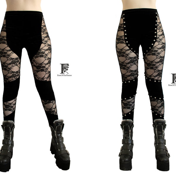 Legging gothique en dentelle de velours noir