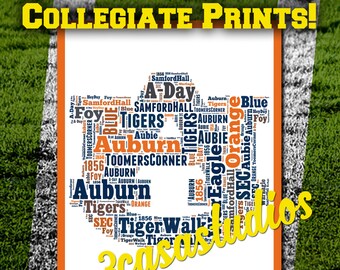 Collegiate Print- Auburn University: College Typographic, Auburn Art, High School Grad Gift, HS Grad, College Grad, War Eagle Art