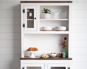 Finnley Stepback Farmhouse Hutch, Dining Hutch, Side board, Custom Furniture, Custom Coffee Bar, Coffee Bar