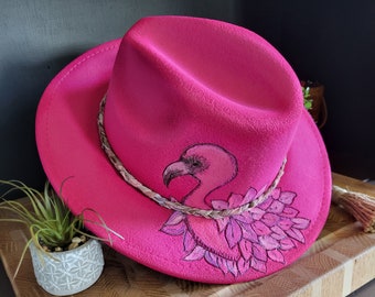 BURNED and Painted FLAMINGO HAT