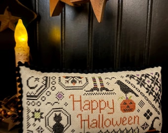 Happy Halloween Quaker (PDF) Cross Stitch Pattern