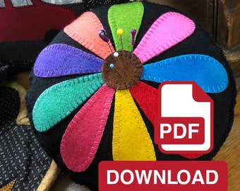 Rainbow Flower Pin Cushion Print-it-Yourself Pattern (DIGITAL DOWNLOAD) PDF File