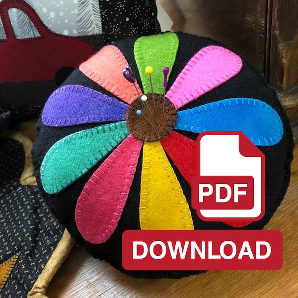 Rainbow Flower Pin Cushion Print-it-Yourself Pattern (DIGITAL DOWNLOAD) PDF File