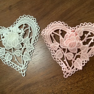 Luscious Crocheted Lace Hearts in Cotton Candy Pink Pure White or Cream - 3 Dimensional Clustered Petals
