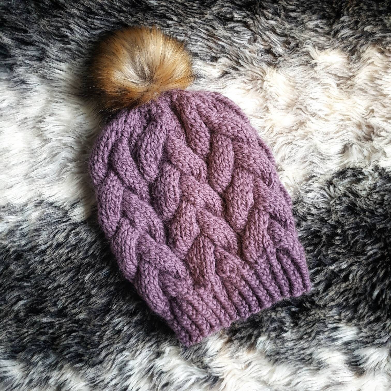 Handmade Knit Cable Beanie Old Pink Etsy