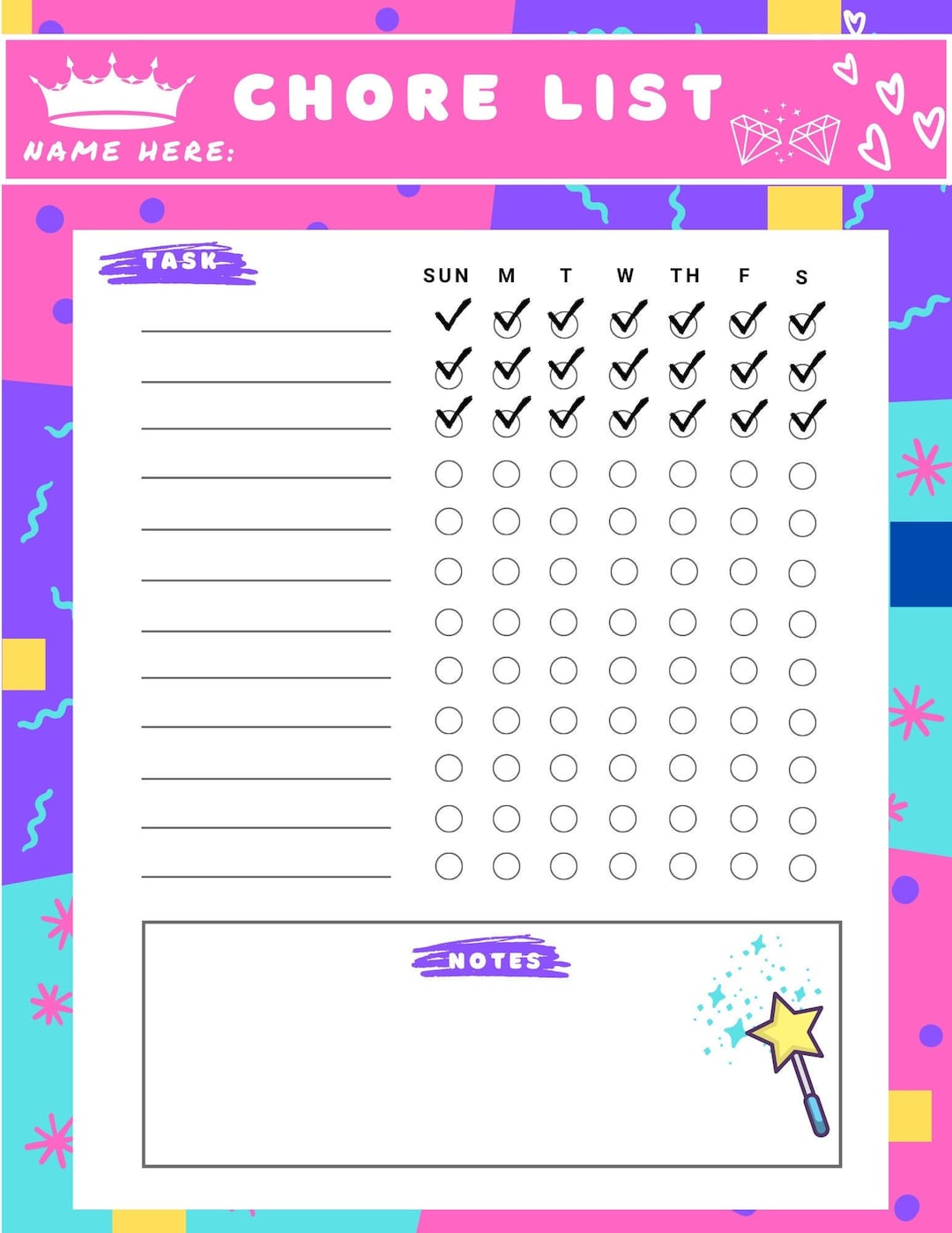 Chore List for Kidsprintable Chore List Princess Themechore List to ...