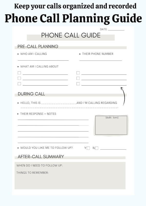 Phone Call Guide to Plan and Record Callsphone Call Cheat Etsy