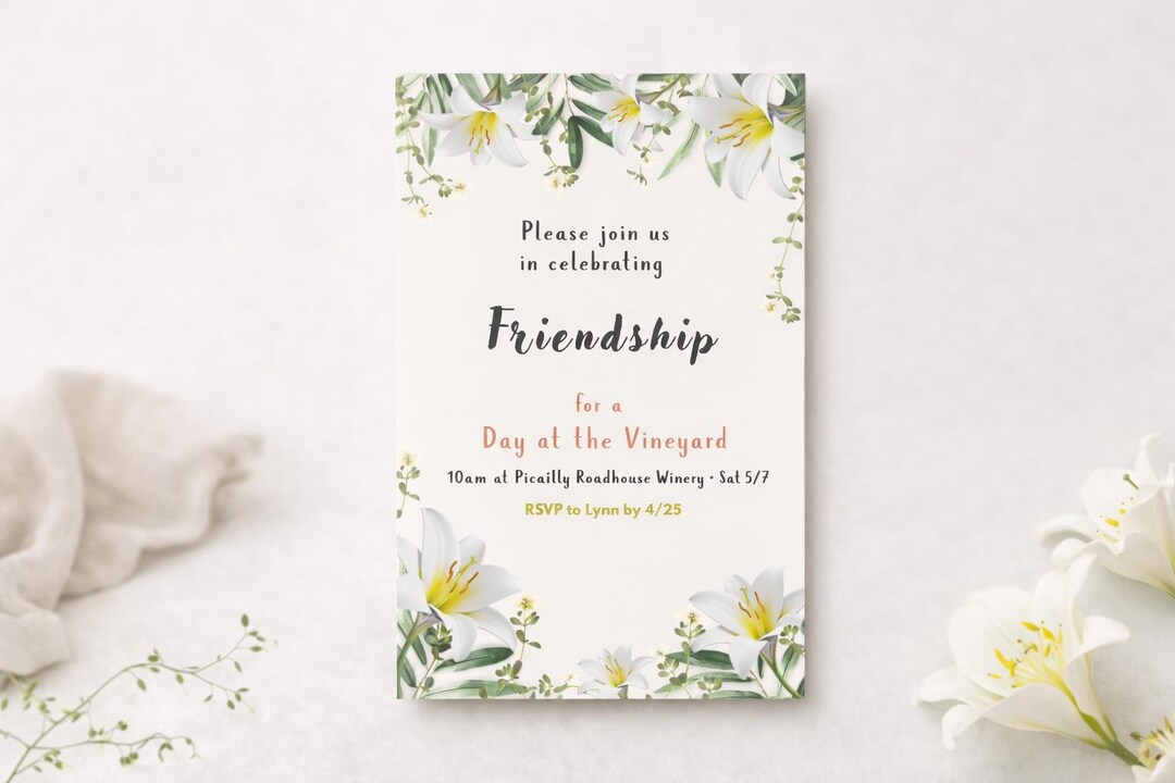 Elegant Lily Girls Day Out Invitation Template | Day at the Vineyard ...