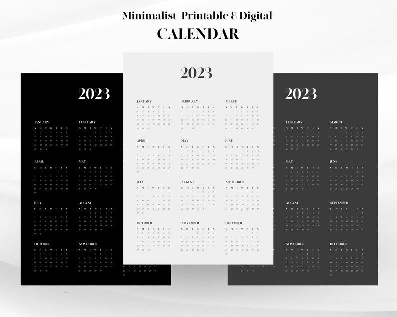 2023 Year Printable Calendar 2023 Year at a Glance Minimalist Digital Calendar Year Overview