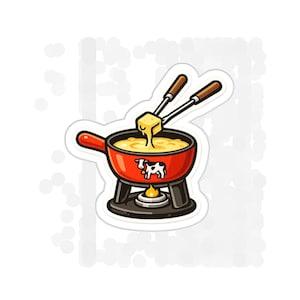 Pegatina troquelada de olla para fondue de queso / Queso derretido, tenedores para fondue