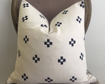 Vintage Hmong Batik Pillow Cover, Blue Cross Tribal Print (20x20)